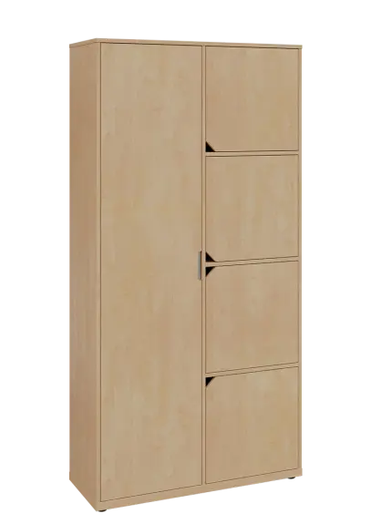 KSR6-82 L skříň šatní, 1x výsuvné ramínko, 4x dvířka, 2053x1022x400 mm, provedení levé, bříza světlá